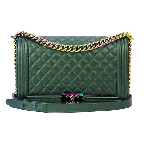 chanel boy bag green iridescent